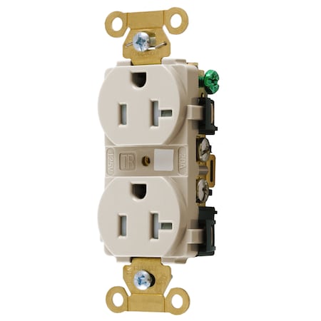 Hubbell Wiring Device-Kellems Duplex Straight Blade Receptacle, 5-20R, 20 A, 125V AC, 2 Pole, 3 Wire, Flush Mount, Grounded HBL5362LATR